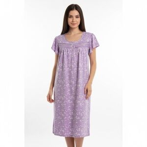 Pink Label Floral Short Sleeve Nightgown Lavender Medium